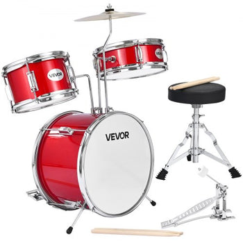 Kids Drum Set, 3-Piece 14 in Junior Drum Sets, Beginner Drums Set with Adjustable Throne, Cymbal & Two Pairs of Drumsticks, Musical Learning Drums Instruments Kit, for Children Ages 6-13 (Red)