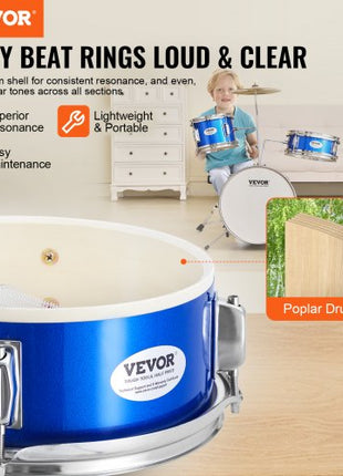Kids Drum Set, 3-Piece, 14 in Beginner Drum Set with Adjustable Throne Cymbal Pedal Two Pairs of Drumsticks, 8'' Tom Drum 10'' Snare Drum 14'' Bass Drum, Starter Drum Kit for Child Kids, Blue