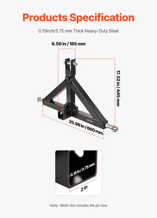 3 Point Hitch Receiver with 2 in Receiver, 3pt Quick Hitch Attachment, 3,000 lbs Capacity, Heavy Duty Tractor Tow Drawbar Adapter, Compatible with Kubota, Mahindra, John Deere, Massey Ferguson