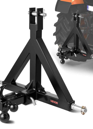 3 Point Trailer Hitch 2 in Receiver, 3pt Quick Hitch Attachment with 3 Trailer Balls, Tractor Tow Drawbar Adapter, Compatible with Kubota, Mahindra, Ford, Yanmar, John Deere, Massey Ferguson