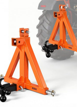 3 Point Trailer Hitch with 2" Receiver, 3 Pt Quick Hitch with 3 Trailer Balls, Tractor Tow Drawbar Adapter for Category 1, Kubota, Mahindra, Ford, Yanmar, John Deere, Massey Ferguson, Orange