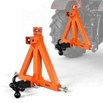 3 Point Trailer Hitch with 2" Receiver, 3 Pt Quick Hitch with 3 Trailer Balls, Tractor Tow Drawbar Adapter for Category 1, Kubota, Mahindra, Ford, Yanmar, John Deere, Massey Ferguson, Orange