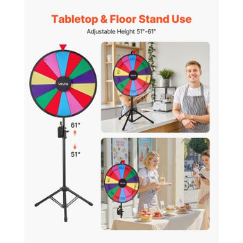 24 in Spinning Prize Wheel, 14 Slots Spinning Wheel with Tripod, Adjustable Height Win Fortune Roulette with a Dry Erase and 2 Markers, 6 Colors, Easy Assembly, for Party Pub Trade Show Carnival