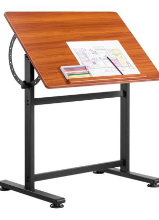 Drafting Table, Adjustable 0°90° Tilt Drawing Desk, Portable Artist Table with Black H-Frame and Brown Desktop, Wooden Painting Desk Craft Workstation for Reading, Writing, Crafting, Meeting
