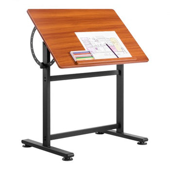 Drafting Table, Adjustable 0°90° Tilt Drawing Desk, Portable Artist Table with Black H-Frame and Brown Desktop, Wooden Painting Desk Craft Workstation for Reading, Writing, Crafting, Meeting