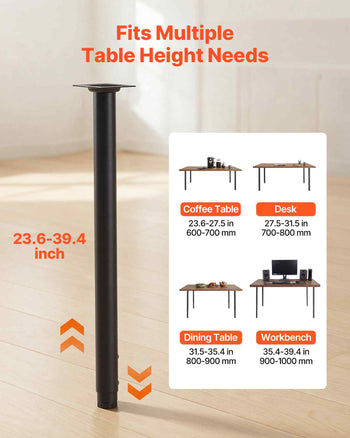 Adjustable Table Legs, 24-40 in Round Steel Furniture Legs, 1200 lbs Max Load Heavy Duty, Quick Installation, Ideal for Home Office Desk DIY, Coffee Dinner Bar Tables, Workbenches, 4 PCS, Black