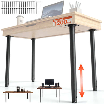 Adjustable Table Legs, 24-40 in Round Steel Furniture Legs, 1200 lbs Max Load Heavy Duty, Quick Installation, Ideal for Home Office Desk DIY, Coffee Dinner Bar Tables, Workbenches, 4 PCS, Black