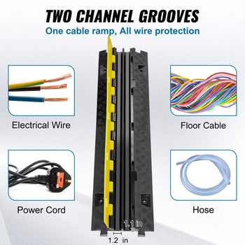 Cable Protector Ramp, 2 Channel, 22000 lbs/axle Capacity Heavy Duty TPU Wire Cord Cover Ramp Hose Protector Ramp Driveway, Traffic Speed Bump with TPR Flip-Open Top Cover, for Indoor & Outdoor