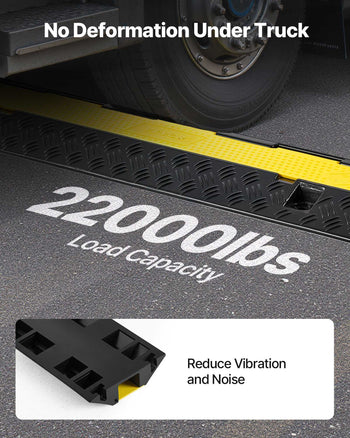 Cable Protector Ramp, 22,000 lbs/axle Capacity, 2 Channel Heavy Duty Rubber Cord Hose Wire Cover, 1.3 x 1.2 in Channel, Traffic Speed Bump with Flip-Open Top Cover, for Indoor Outdoor, 1 Pack