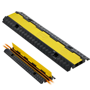Cable Protector Ramp, 22,000 lbs/axle Capacity, 2 Channel Heavy Duty Rubber Cord Hose Wire Cover, 1.3 x 1.2 in Channel, Traffic Speed Bump with Flip-Open Top Cover, for Indoor Outdoor, 1 Pack