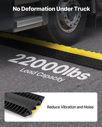 Cable Protector Ramp, 22,000 lbs/axle Capacity, 2 Channel Heavy Duty Rubber Cord Hose Wire Cover, 4 x 3 in Channel, Traffic Speed Bump with Flip-Open Top Cover, for Indoor Outdoor Use, 1 Pack