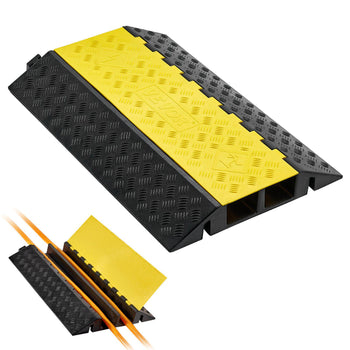Cable Protector Ramp, 22,000 lbs/axle Capacity, 2 Channel Heavy Duty Rubber Cord Hose Wire Cover, 4 x 3 in Channel, Traffic Speed Bump with Flip-Open Top Cover, for Indoor Outdoor Use, 1 Pack