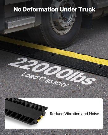 Cable Protector Ramp, 22,000 lbs/axle Capacity, 2 Channel Heavy Duty Rubber Cord Hose Wire Cover, 2.2 x 2 in Channel, Traffic Speed Bump with Flip-Open Top Cover, for Indoor Outdoor, 1 Pack