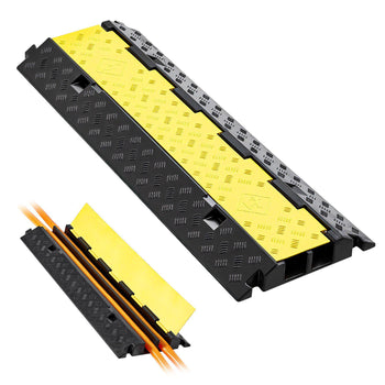 Cable Protector Ramp, 22,000 lbs/axle Capacity, 2 Channel Heavy Duty Rubber Cord Hose Wire Cover, 2.2 x 2 in Channel, Traffic Speed Bump with Flip-Open Top Cover, for Indoor Outdoor, 1 Pack
