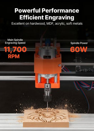 3018 CNC Router Machine, 60W Spindle, 3-Axis Wood Engraving Milling Machine, with 300 x 180 x 40 mm Working Area, Aluminum Alloy Structure, for Wood Acrylic Carving Cutting