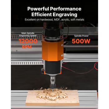CNC Router Machine, 500W Spindle, 3-Axis Wood Engraving Milling Machine, with 300 x 180 x 80 mm Working Area, Offline Controller, Limit Switch, E-Stop, for Wood Acrylic Plastic Carving Cutting