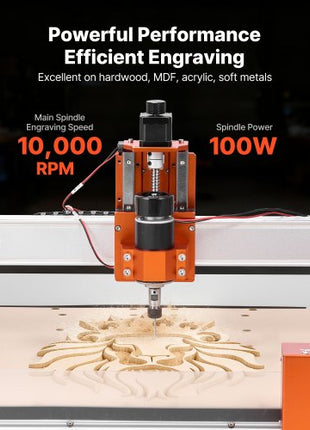 CNC Router Machine, 100W Spindle, 3-Axis Wood Engraving Milling Machine, with 15.75 x 15.75 x 3.74 in Working Area, Linear Rail, Aluminum Alloy Structure, for Wood Acrylic Carving Cutting