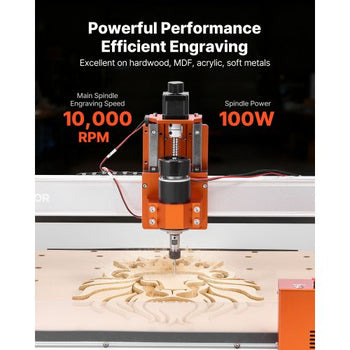 CNC Router Machine, 100W Spindle, 3-Axis Wood Engraving Milling Machine, with 15.75 x 15.75 x 3.74 in Working Area, Linear Rail, Aluminum Alloy Structure, for Wood Acrylic Carving Cutting