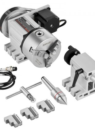 Dividing Head, K11-100mm 3-Jaw Chuck, CNC Router Milling Machine Rotational Axis 4th Axis A Axis Indexing Head, 2.6"/65 mm Center Height MT2 Tailstock 6:1 Gear Ratio, Universal for Engraving