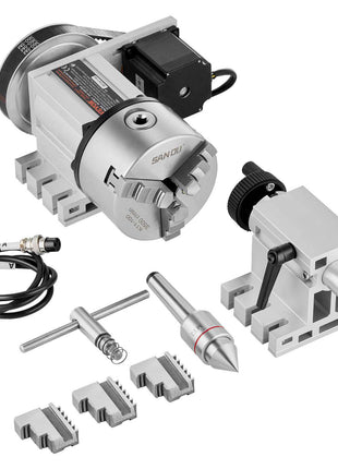Dividing Head, K11-100mm 3-Jaw Chuck, CNC Router Milling Machine Rotational Axis 4th Axis A Axis Indexing Head, 2.6"/65 mm Center Height MT2 Tailstock 6:1 Gear Ratio, Universal for Engraving