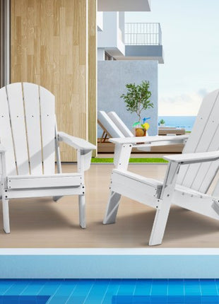 Adirondack Chair Plastic, Set of 2 All-Weather Portable Folding Fire Pit Chair, Outdoor Adirondack Patio Chair with Cup Holder, with Relaxing Arm Rest Ergonomic, for Garden, Backyard - White