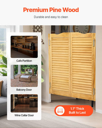 Double Saloon Doors, 36"W x 42" H Arched Top Interior Swinging Cafe Doors, Premium Pine Wood, with Hinges & Hardware Kit, Easy to Install, for Hallway Kitchen Bar Pub Entrance, Log Color