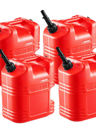 Fuel Container, 5 Gallon, Gas Tank with Spout & Clear Scale, 15 L/min Max Flow Rate, Secure & Leak-proof, Portable Flat Fluid Container for Most Cars Motorcycle ATV UTV, Red, 4 Packs