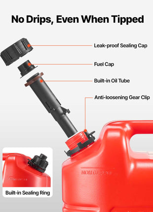 Fuel Container, 5 Gallon, Gas Tank with Spout & Clear Scale, 15 L/min Max Flow Rate, Secure & Leak-proof, Portable Flat Fluid Container for Most Cars Motorcycle ATV UTV, Red, 1 Pack