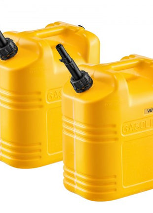 Fuel Container, 5 Gallon, Gas Tank with Spout & Clear Scale, 15 L/min Max Flow Rate, Secure & Leak-proof, Portable Flat Fluid Container for Most Cars Motorcycle SUV ATV UTV, Yellow, 2 Packs