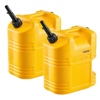 Fuel Container, 5 Gallon, Gas Tank with Spout & Clear Scale, 15 L/min Max Flow Rate, Secure & Leak-proof, Portable Flat Fluid Container for Most Cars Motorcycle SUV ATV UTV, Yellow, 2 Packs