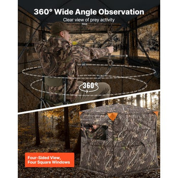 Hunting Blind, 2-3 Person See Through Ground Blinds with Carrying Bag, 360 Degree Portable Camouflage Tent, Durable Concealed Shelter with Silent Side Door and Window, for Turkey and Deer