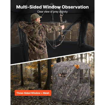 Hunting Blind, 2-3 Person Thermal Ground Blinds with Tri-Leg Chair and Carrying Bag, Portable Camouflage Tent, Durable Concealed Shelter with Silent Zipper Door and Window, for Turkey Deer