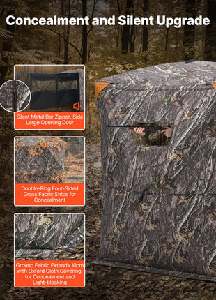 Hunting Blind, 2-3 Person Thermal Ground Blinds with Tri-Leg Chair and Carrying Bag, Portable Camouflage Tent, Durable Concealed Shelter with Silent Zipper Door and Window, for Turkey Deer