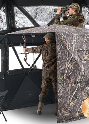 Hunting Blind, 2-3 Person Thermal Ground Blinds with Tri-Leg Chair and Carrying Bag, Portable Camouflage Tent, Durable Concealed Shelter with Silent Zipper Door and Window, for Turkey Deer