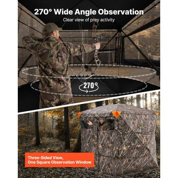 Hunting Blind, 4-5 Person See Through Ground Blinds with Carrying Bag, 270 Degree Portable Camouflage Tent, Durable Concealed Shelter with Silent Magnetic Door and Window, for Turkey and Deer