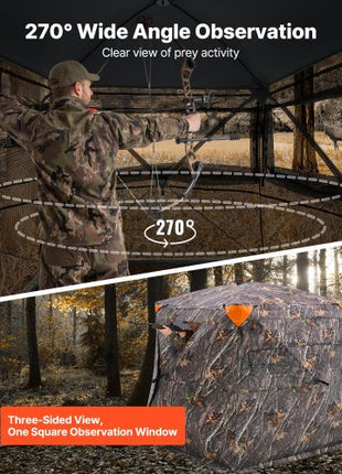 Hunting Blind, 270° See Through Ground Blind, 4-5 Person Pop Up Deer Blind for Hunting with Carrying Bag, Portable Resilient Hunting Tent, One-Way See-Through Mesh for Turkey and Deer Hunting