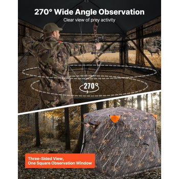 Hunting Blind, 270° See Through Ground Blind, 4-5 Person Pop Up Deer Blind for Hunting with Carrying Bag, Portable Resilient Hunting Tent, One-Way See-Through Mesh for Turkey and Deer Hunting