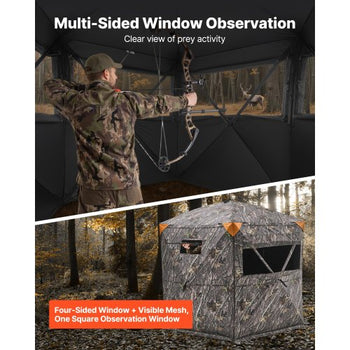 Hunting Blind, 6-7 Person Ground Blinds with Carrying Bag, Portable Camouflage Tent, Reinforced Durable Concealed Shelter with Silent Zipper Door and Window, for Turkey and Deer