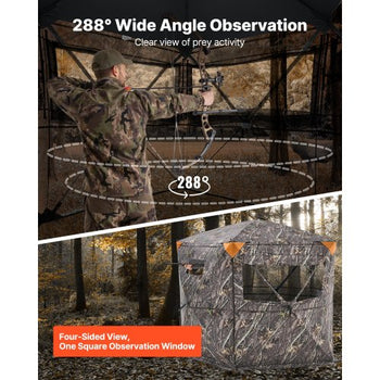 Hunting Blind, 6-7 Person, 288 Degree 5 Side See-Through Ground Blinds with Carrying Bag, Portable Camouflage Tent, Durable Concealed Shelter with Silent Zipper Door and Window, for Turkey Deer