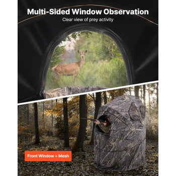 Hunting Blind, Single Person Ground Blinds with Carrying Bag, Portable Camouflage Tent, Reinforced Durable Concealed Shelter with Silent Zipper Door and Window, for Turkey and Deer