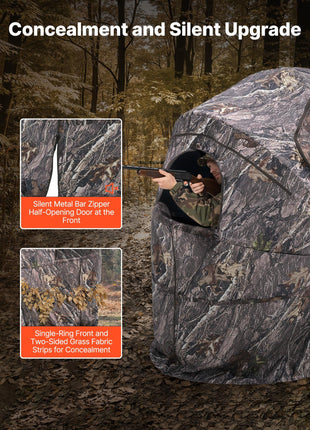 Hunting Blind, Single Person Ground Blinds with Carrying Bag, Portable Camouflage Tent, Reinforced Durable Concealed Shelter with Silent Zipper Door and Window, for Turkey and Deer