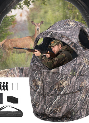 Hunting Blind, Single Person Ground Blinds with Carrying Bag, Portable Camouflage Tent, Reinforced Durable Concealed Shelter with Silent Zipper Door and Window, for Turkey and Deer