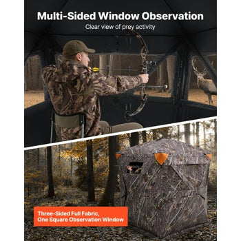Hunting Blind, 270° Ground Blind, 1-2 Person Pop Up Deer Blind for Hunting with Carrying Bag, Portable Resilient Hunting Tent, 3 Horizontal Windows for Turkey and Deer Hunting