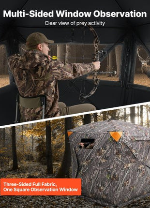 Hunting Blind, 270° Ground Blind, 2-3 Person Pop Up Deer Blind for Hunting with Carrying Bag, Portable Resilient Hunting Tent, 3 Horizontal Windows for Turkey and Deer Hunting