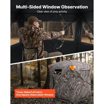 Hunting Blind, 270° Ground Blind, 2-3 Person Pop Up Deer Blind for Hunting with Carrying Bag, Portable Resilient Hunting Tent, 3 Horizontal Windows for Turkey and Deer Hunting
