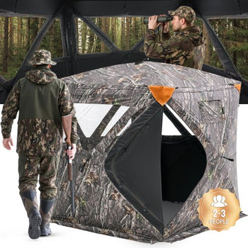 Hunting Blind, 270° Ground Blind, 2-3 Person Pop Up Deer Blind for Hunting with Carrying Bag, Portable Resilient Hunting Tent, 3 Horizontal Windows for Turkey and Deer Hunting