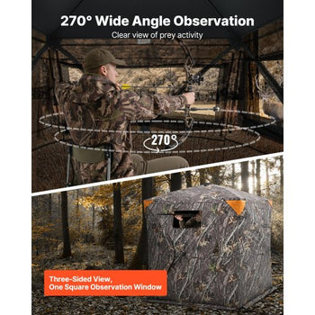 Hunting Blind, 270° See Through Ground Blind, 2-3 Person Pop Up Deer Blind for Hunting with Carrying Bag, Portable Resilient Hunting Tent, One-Way See-Through Mesh for Turkey and Deer Hunting
