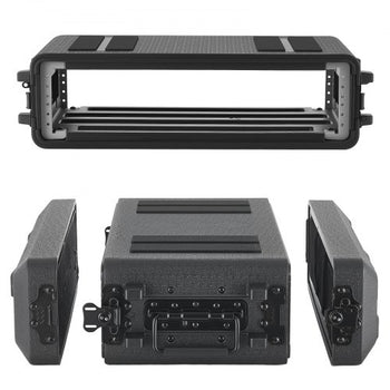 2U Rack Case, 12 in Depth, Rackmount Flight Case Shallow Rack with Microphone Compartment, Polyethylene Construction, Recessed Latches, Easy Installation, for Amplifier, 8.7 in Internal Depth