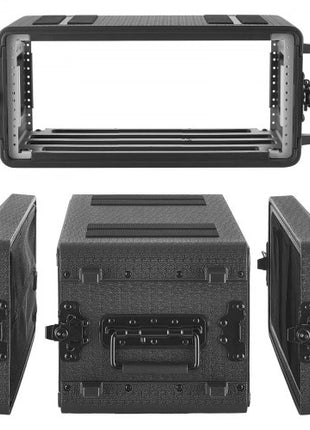 4U Rack Case, 12 in Depth, Rackmount Flight Case Shallow Rack with Microphone Compartment, Polyethylene Construction, Recessed Latches, Easy Installation, for Amplifier, 8.7 in Internal Depth