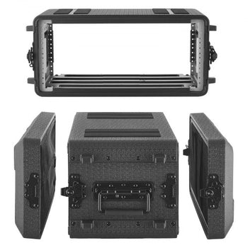 4U Rack Case, 12 in Depth, Rackmount Flight Case Shallow Rack with Microphone Compartment, Polyethylene Construction, Recessed Latches, Easy Installation, for Amplifier, 8.7 in Internal Depth
